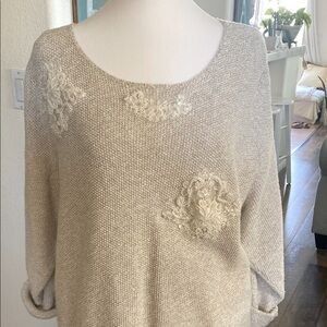Cream Crew Neck Sweater with Sparkle Details
